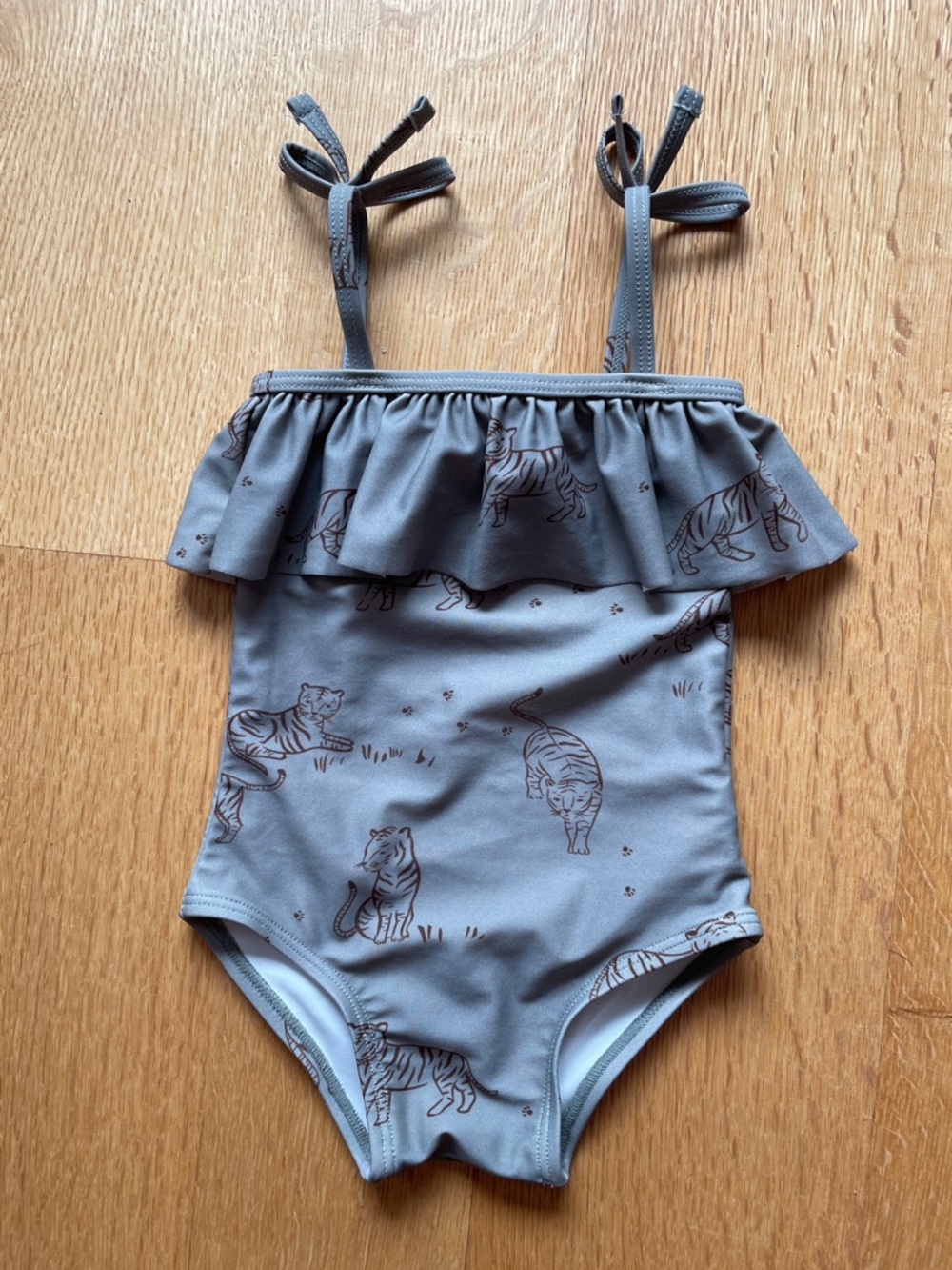 Rylee + Cru Gray Tiger Ruffle Strap One-Piece Swimsuit